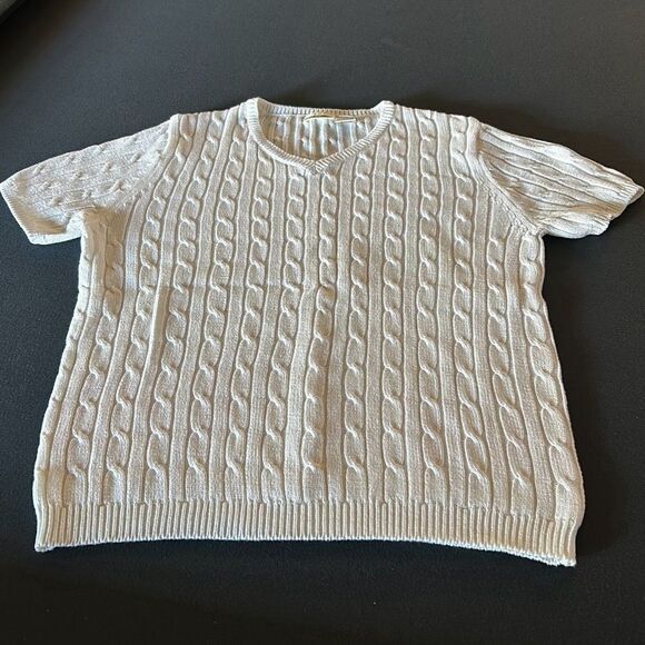 Short Sleeve White Cable Sweater - Picture 1 of 4